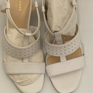 Cole Haan Grand 360 White Leather Wooden Bock Heel